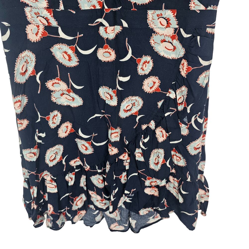 J. Crew Blue Floating Floral Mini Dress Sz 2 Ruffle Hem Garden Cottage Wedding - Picture 4 of 10